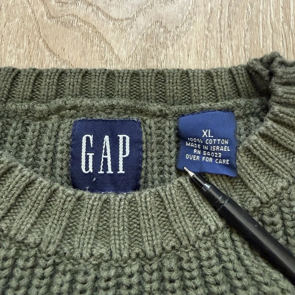 GAP Men's Knit Pullover‎ Sweater XL Green Chunky Crew Neck Fisherman Striped
